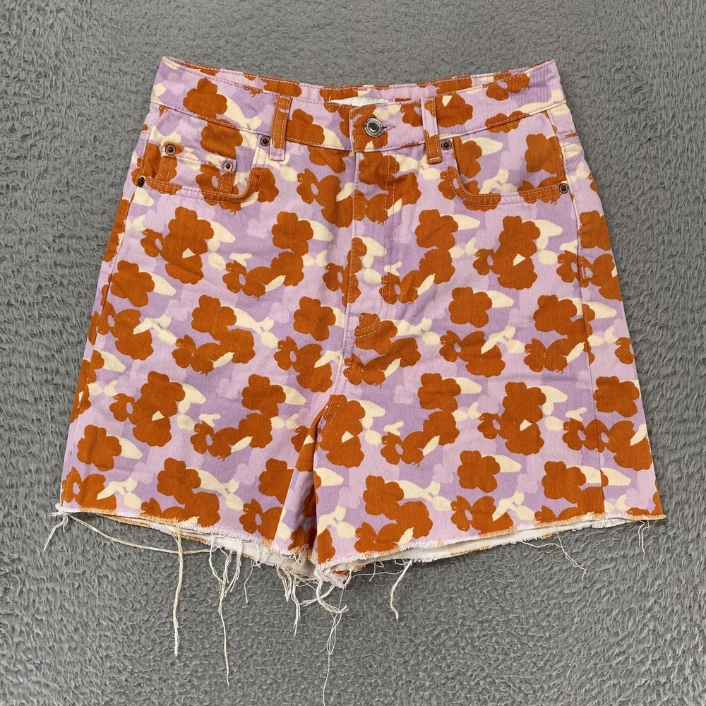 Zara Denim‎ Shorts Womens 4 Purple Floral The 90's Short Cutoff High Rise 90s